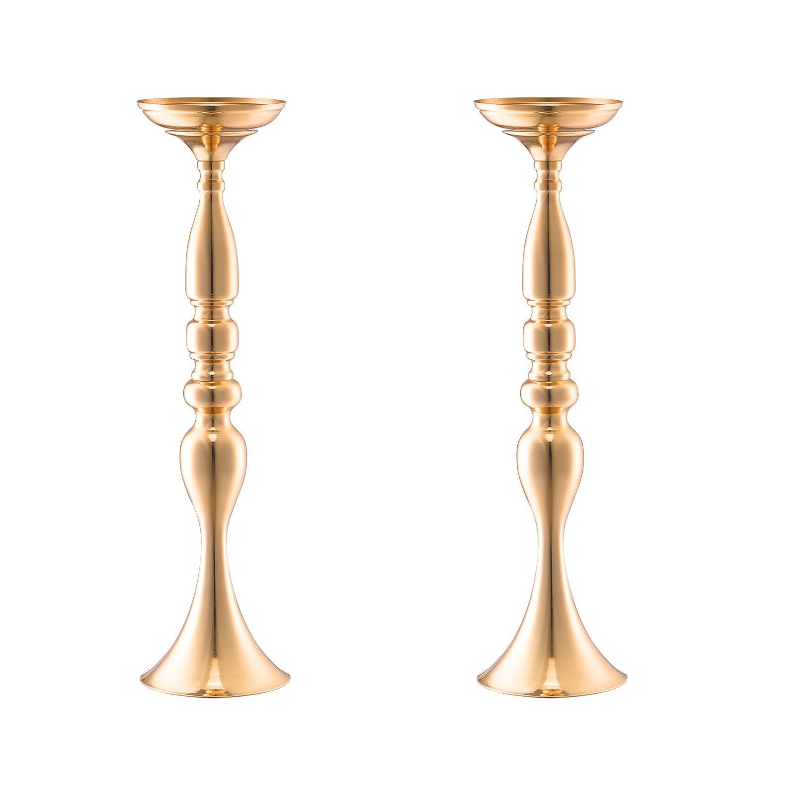 Pair of elegant gold wedding flower stands with smooth polished finish for event decoration