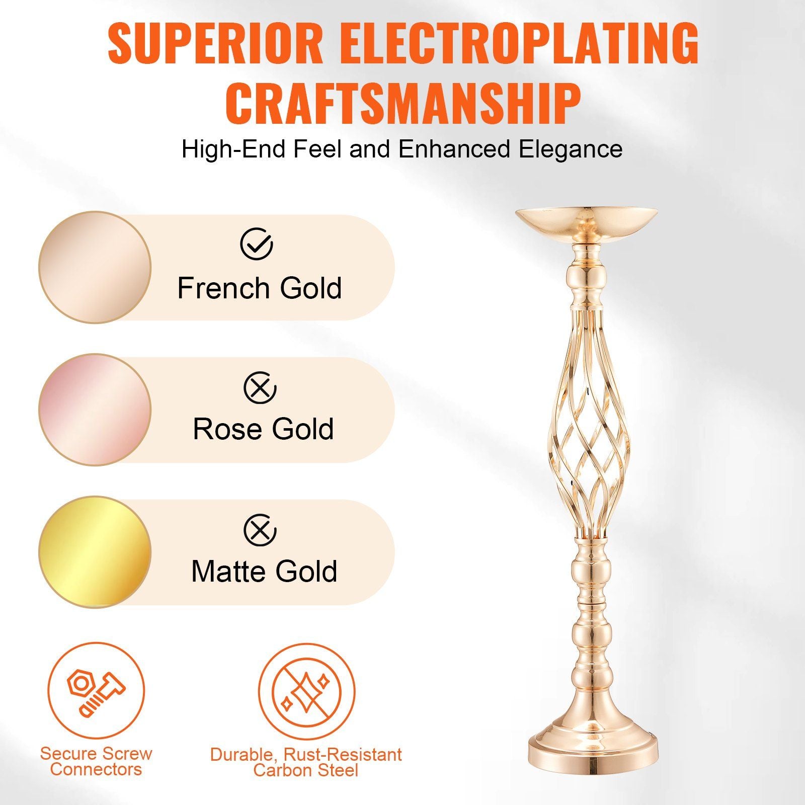 Elegant gold wedding table flower stand with superior electroplating and durable rust-resistant carbon steel