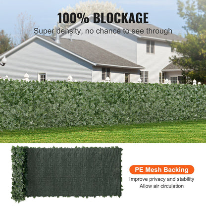 Privacy screen with mesh backing showing dense green foliage for 100 percent blockage and improved privacy with air circulation