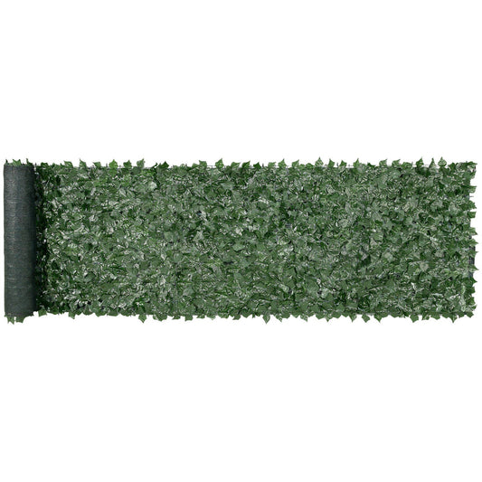 FauxMart privacy screen with mesh backing featuring green artificial leaves for outdoor privacy