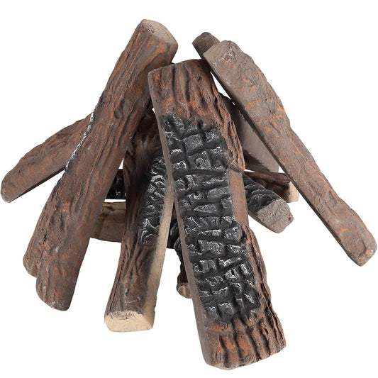 Realistic gas fireplace logs set with detailed charred wood texture for authentic fire look