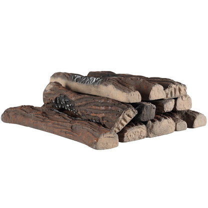 Stack of realistic gas fireplace logs with detailed bark texture and charred accents