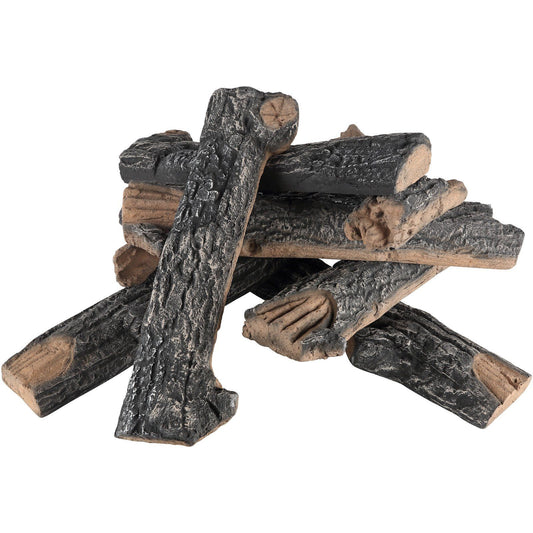 Realistic oak gas fire logs set with detailed bark texture for authentic fireplace appearance