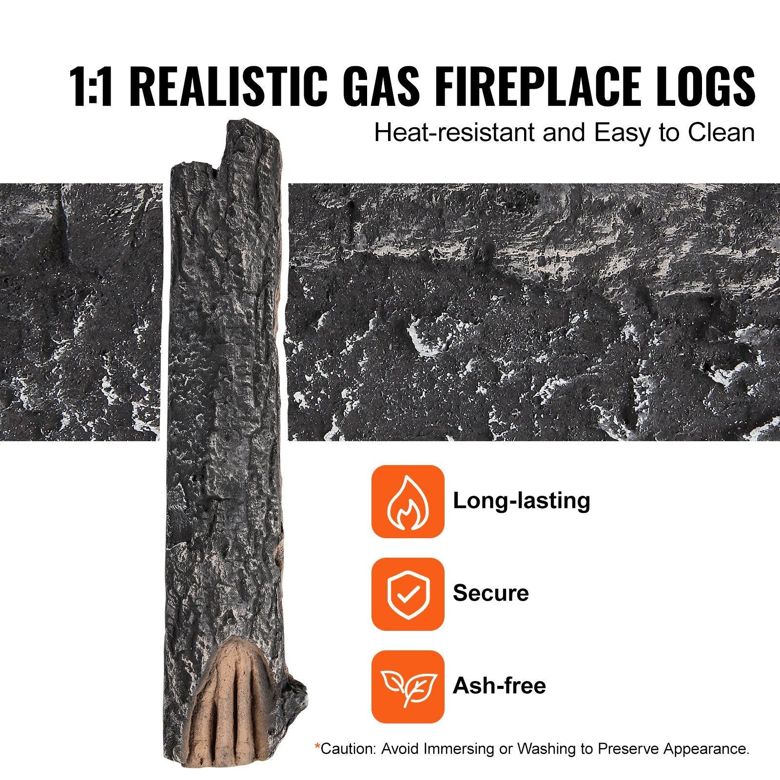Realistic oak gas fire logs set with heat-resistant, long-lasting, secure, and ash-free features